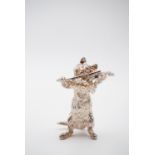 A small novelty silver sculpture of a cat playing a fiddle, Mappin & Webb, Birmingham, 1996, 5 cm,