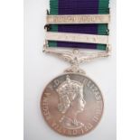 A QEII General Service medal with South Arabia and Radfan clasps to 3529048 Sac J A R Gavin, RAF