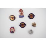 A small collection of enamelled lapel and other badges, including Teddy Tail League, Empire