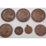 Three 1855 Napoleon III commemorative copper medallions, a Bismark commemorative and three Royal