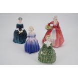 Four Royal Doulton figurines; "Janet" HN 1537, 16 cm, "Cherite" HN 2341, 14 cm, "Marie" HN 1370,