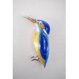 A basse-taille enamelled silver brooch modelled in the form of a kingfisher, retailed by Bruford and