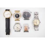 Wrist watches including a Hanhart "tank" watch, circa 1930s and later