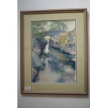 Elizabeth Smith (20th Century) "Birks Bridge", expressionist watercolour as painted from the edge of