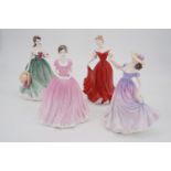 Four Royal Doulton figurines; "Beth" HN 4156 21 cm, "Deborah" HN 4735, 21 cm, "Alice" HN 4787, 21