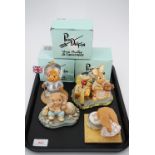 Three boxed Pendelfin rabbit figurines including "Anthony", "Toy Box", "Belle", "Spaceman", "Happy