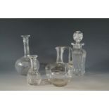 A Victorian Richardson's patent glass measure and three decanters