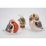 Royal Crown Derby tawny owl, robin and Teddy bear paperweights
