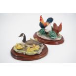 Two Border Fine Art figurines; cockerel and horse, goose and goslings