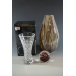 Designer glassware including a Selkirk paperweight, a boxed Stuart Crystal "Buckingham" pattern vase