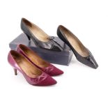 A 1950s lady's pair of Miss Rayne stiletto court shoes, and a later pair of Meadows maroon suede and