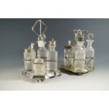 Two late 19th / early 20th Century electroplate and cut glass cruet sets