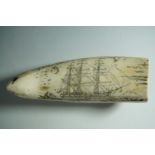 A reproduction scrimshaw depicting 'The Ship Mary in the Arctic' and 'Whaling in the Bering Strait',