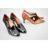 A lady's pair of 1960s Monia black leather court shoes, 37, and one other pair of later Tango