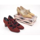 Two pairs of 1970s dress shoes, including a boxed pair of Miss Holmes honey patent leather /