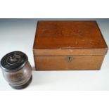 A wooden box and lidded jar