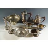 Vintage electroplate including a Barker and Ellis water jug and a pair of candlesticks