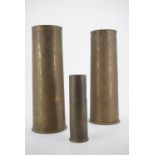 Two Great War 18-pounder artillery shell cases and a 1936 Naval 2-pounder shell case