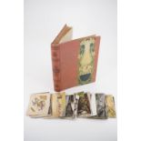 A vintage postcard album together with a quantity of postcards (approximately 90), of a