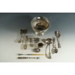 Electroplate presentation bowl, Ronson lighter, two sugar tongs, two piece pickle forks etc.