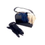 A 1950s lady's St Michael / Marks and Spencer black box bag, and three pairs of lace gloves