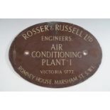 A vintage copper business name plate / plaque of 'Rosser and Russell Ltd / Engineers / Air