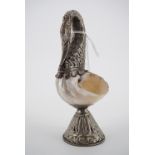 A vintage base-white-metal and shell ornament in the form of a swan, 14 cm