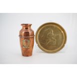 A Great War "Arras" small copper vase and a patriotic brass dish depicting a Royal Naval Division