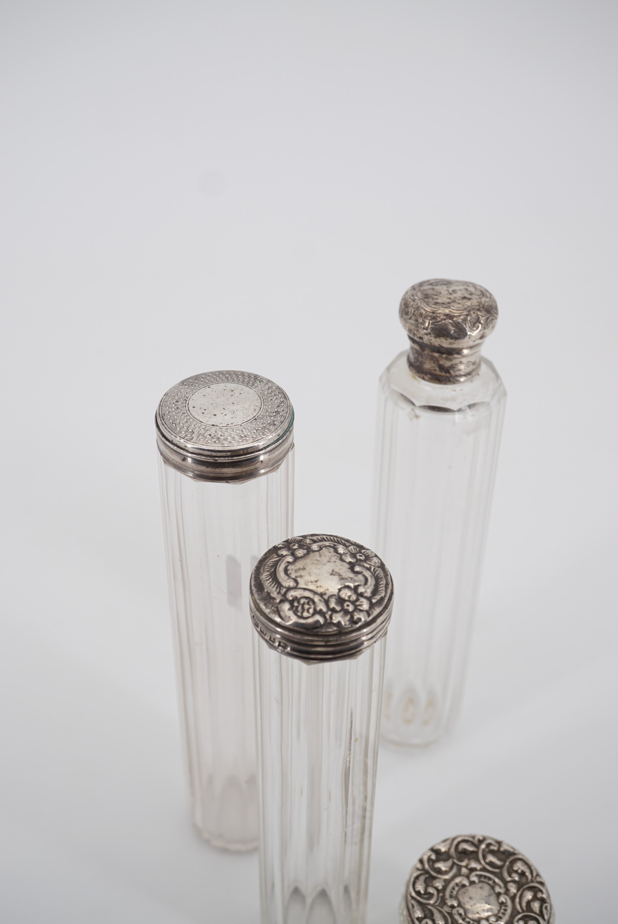 Four Victorian and later silver mounted cut glass toiletry / hat pin jars - Image 3 of 4