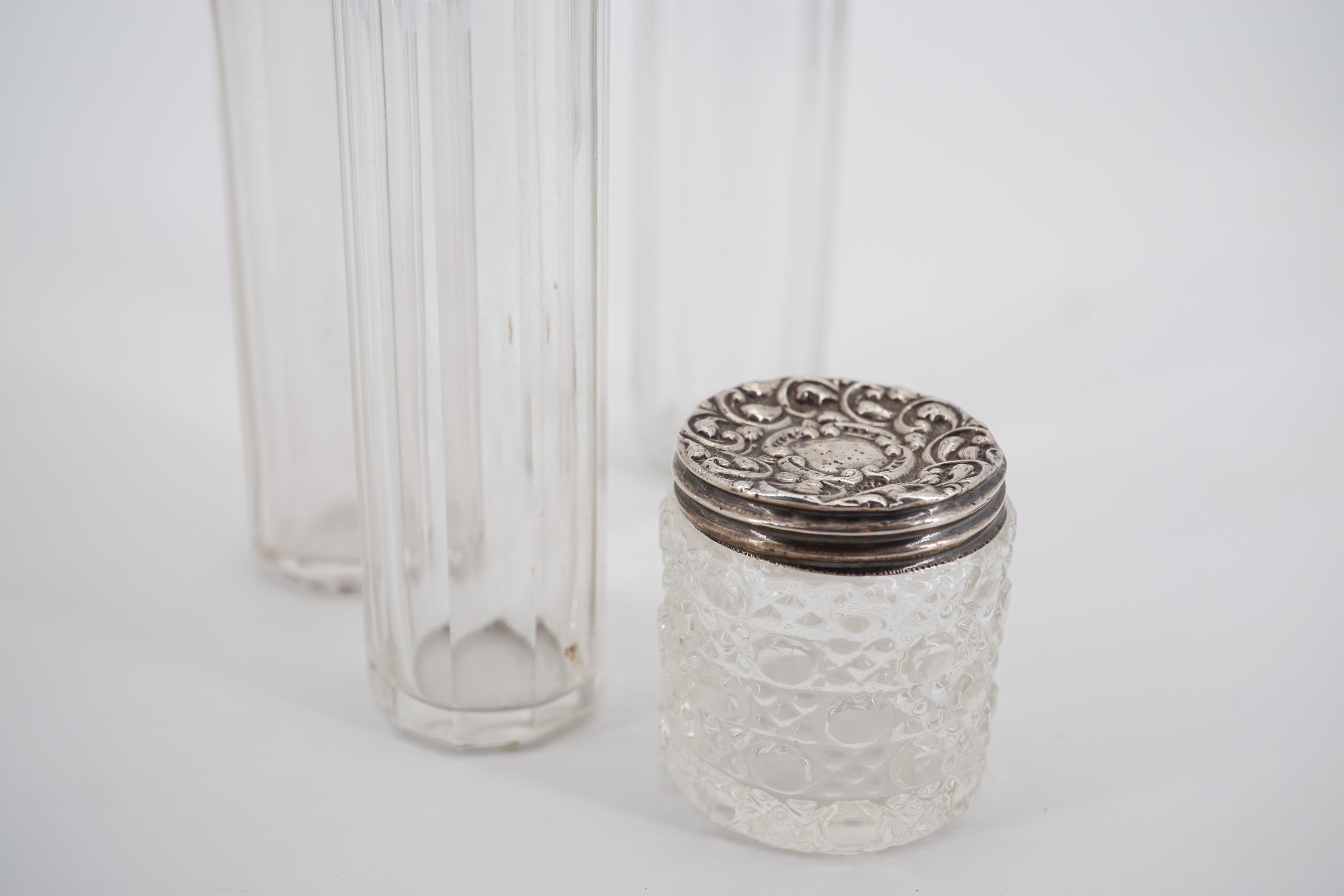 Four Victorian and later silver mounted cut glass toiletry / hat pin jars - Image 2 of 4