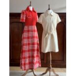 1960s and later ladies' fashionable designer daywear, including a Jaeger scarlet red checked wool