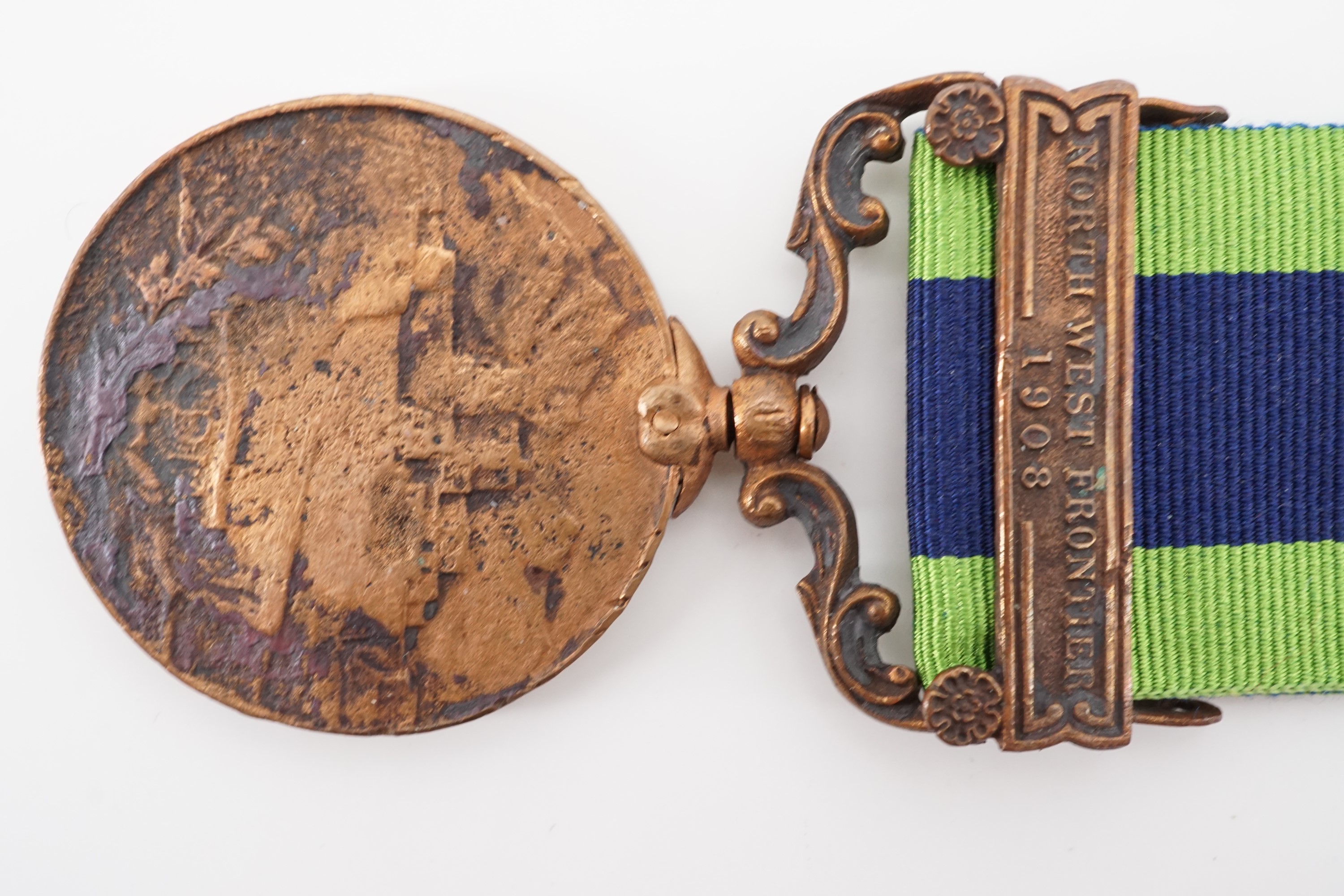 An Edward VII bronze India General Service Medal with North West Frontier 1908 clasp, (markings - Image 2 of 4