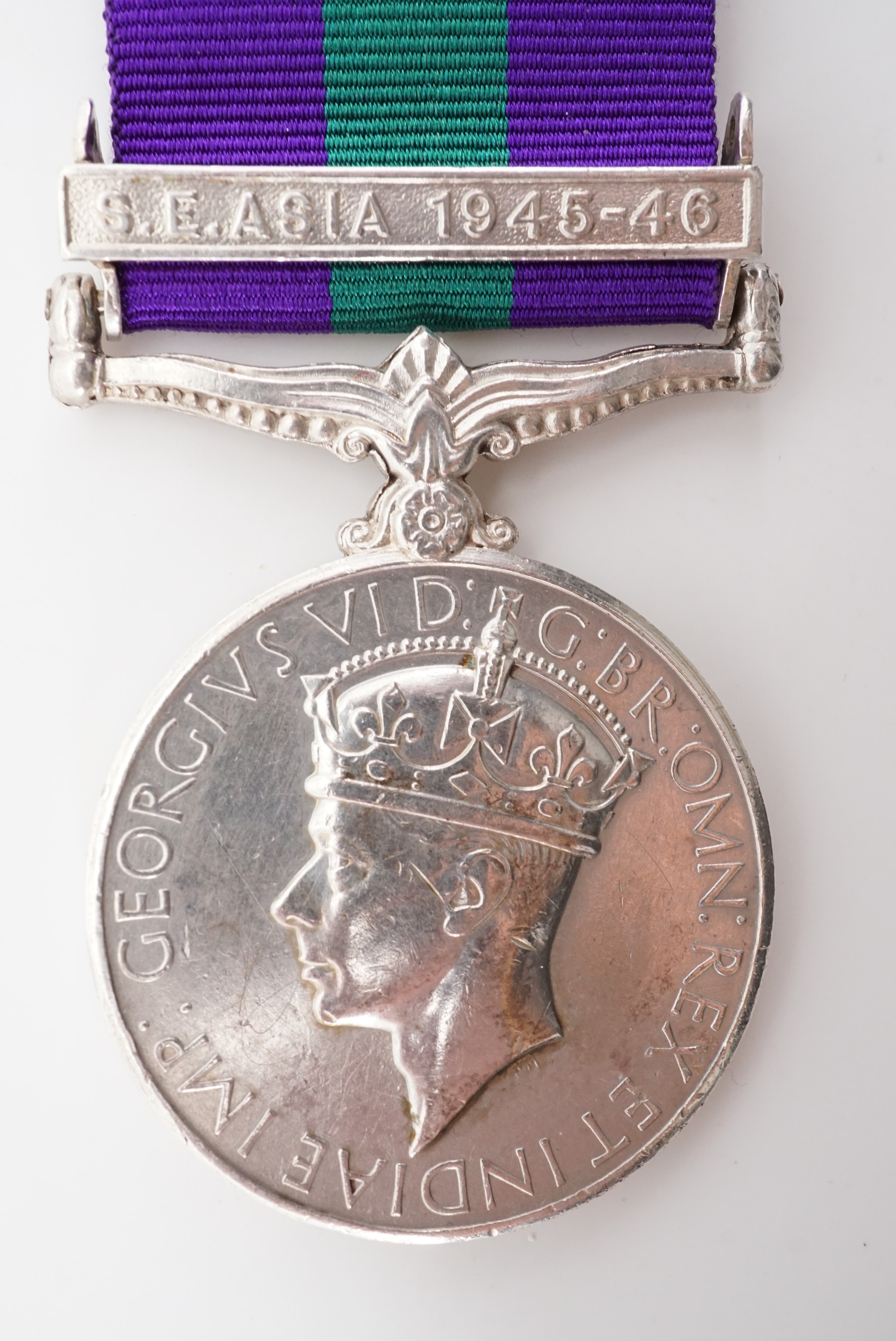 A George VI General Service Medal with S E Asia 1945-46 clasp, (erased)