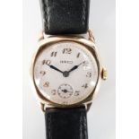A 1940s Hirco 9ct gold wrist watch, having a manual-wind 15-jewel movement and frosted silver face