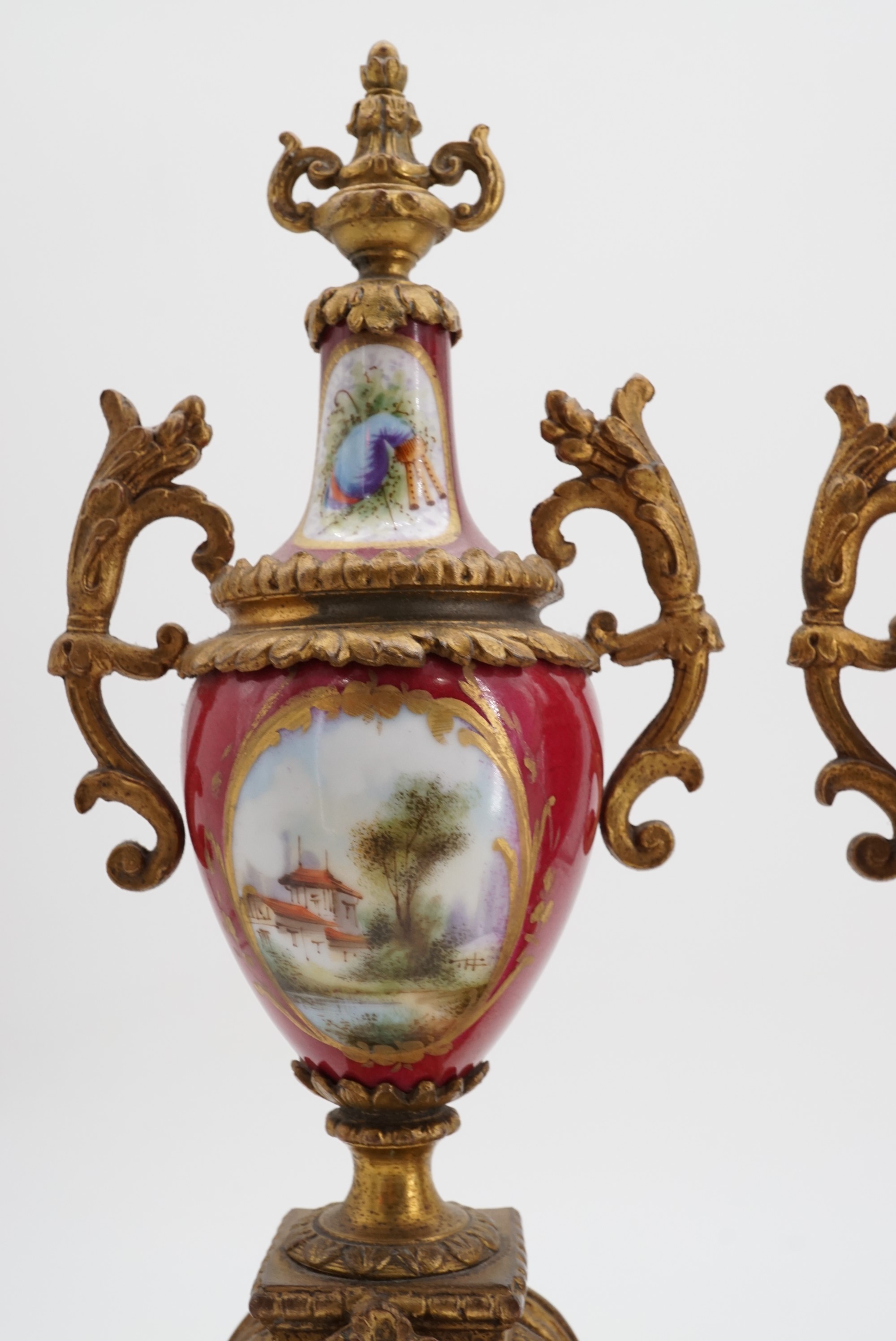 A pair of late 19th Century ormolu-mounted garniture urns, each oviform with flamboyant neo- - Image 2 of 3