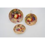 Three Royal Worcester hand-painted fruit study small dishes / bowls, largest 14.5 cm