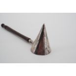 An Elizabeth II silver candle douser, with a textured / bark effect dousing cone and turned wooden