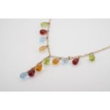 A contemporary 9ct gold and precious gemstone demi-parure comprising fringe necklace and tumble