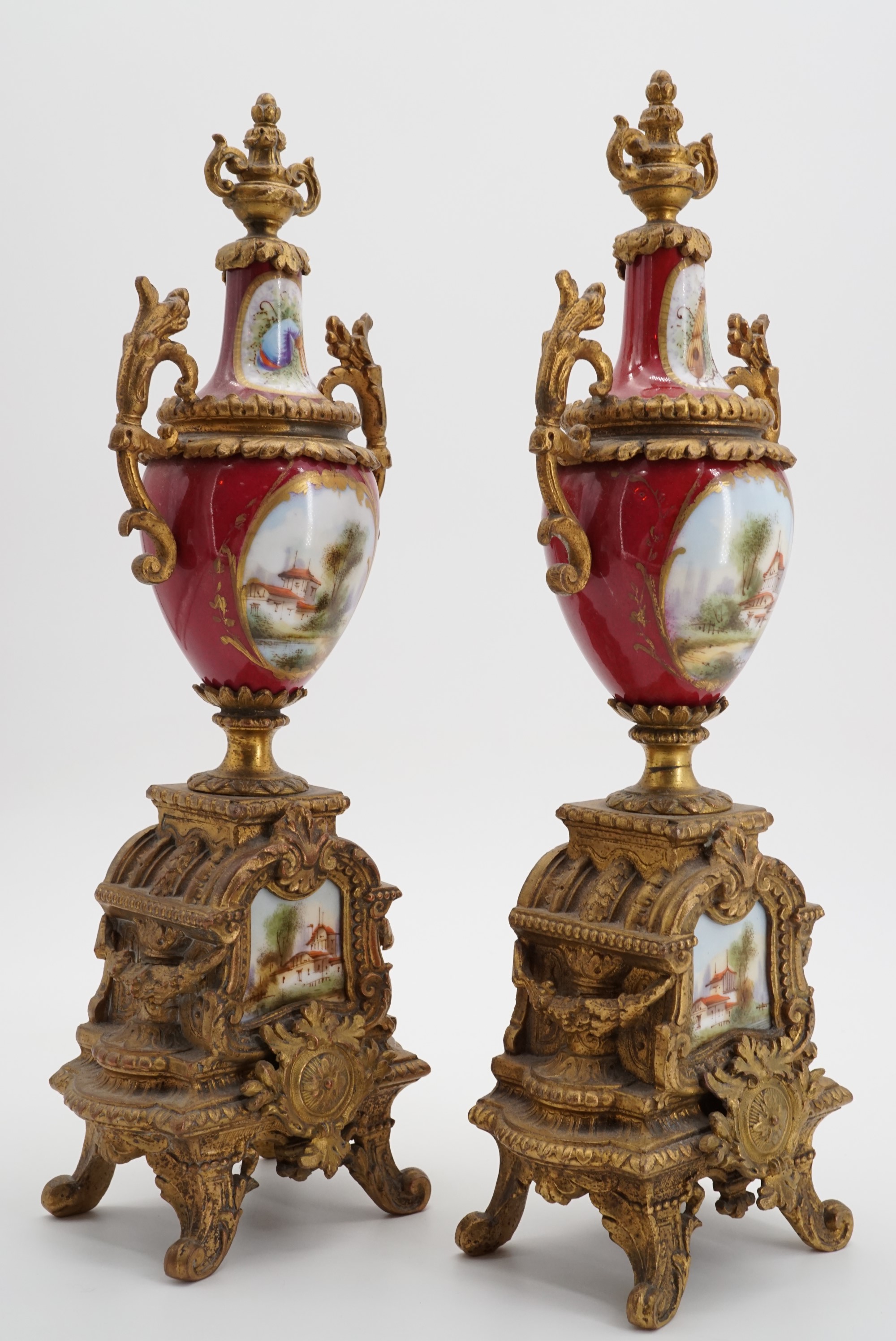 A pair of late 19th Century ormolu-mounted garniture urns, each oviform with flamboyant neo- - Image 3 of 3