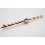 An early 20th Century high carat yellow metal, diamond and pearl bar brooch, the planer bar