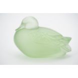 A Lalique green frosted glass paperweight in the form of a duck, 4.5 cm