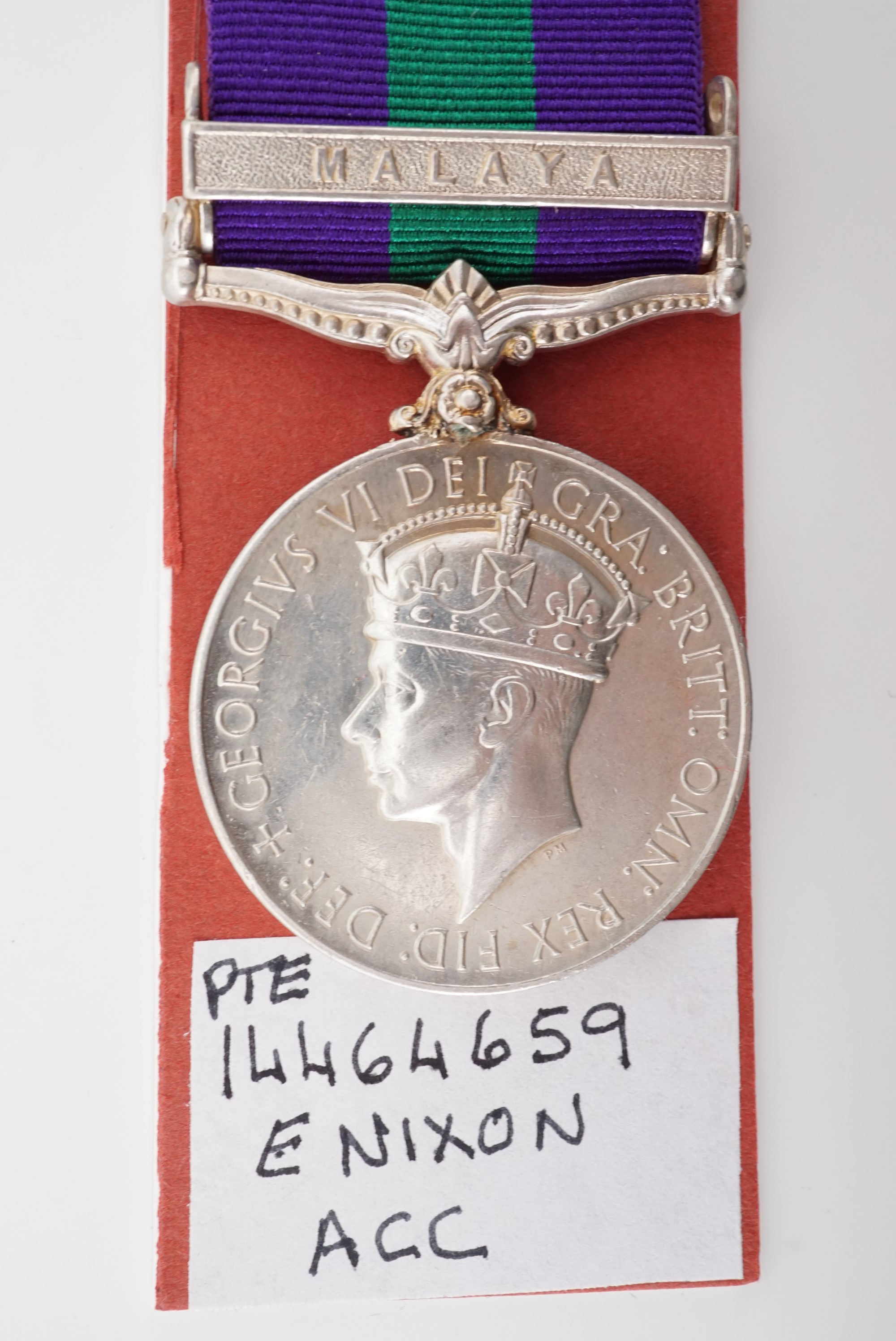 A George VI General Service Medal with Malaya clasp to 14464659 Pte A Nixon, ACC - Image 2 of 4