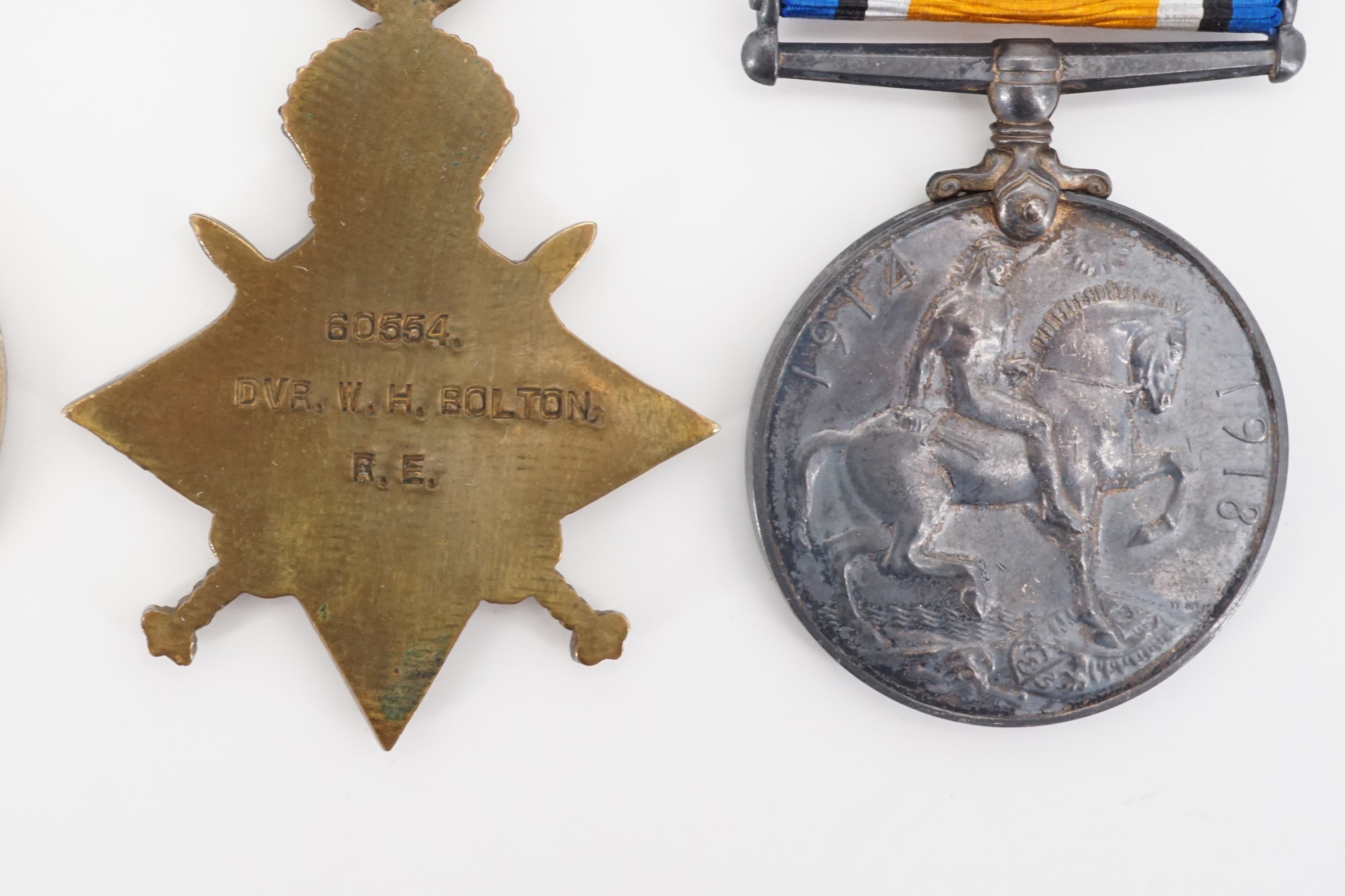 1914-15 Star, British War and Victory medals to 60554, Dvr W H Bolton, RE, with issue documents etc - Image 5 of 7