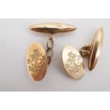 A gentleman's pair of yellow metal Boys' Brigade engraved cuff links, stamped '9ct', tested as gold,