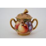 A Royal Worcester hand-painted fruit study miniature porringer and cover, 5.5 cm