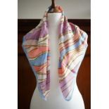 A vintage Dolce and Gabbana silk chiffon scarf, in pastel hues of pink, blue and purple, 65 x 65 cm