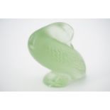 A Lalique green frosted glass paperweight in the form of a duck, 5 cm