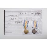 British War and Victory medals to L-33745 Dvr B E Tinkler, RFA