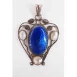 A scarce Keswick School of Industrial Arts basse taille enamelled and mabe pearl pendant, having a