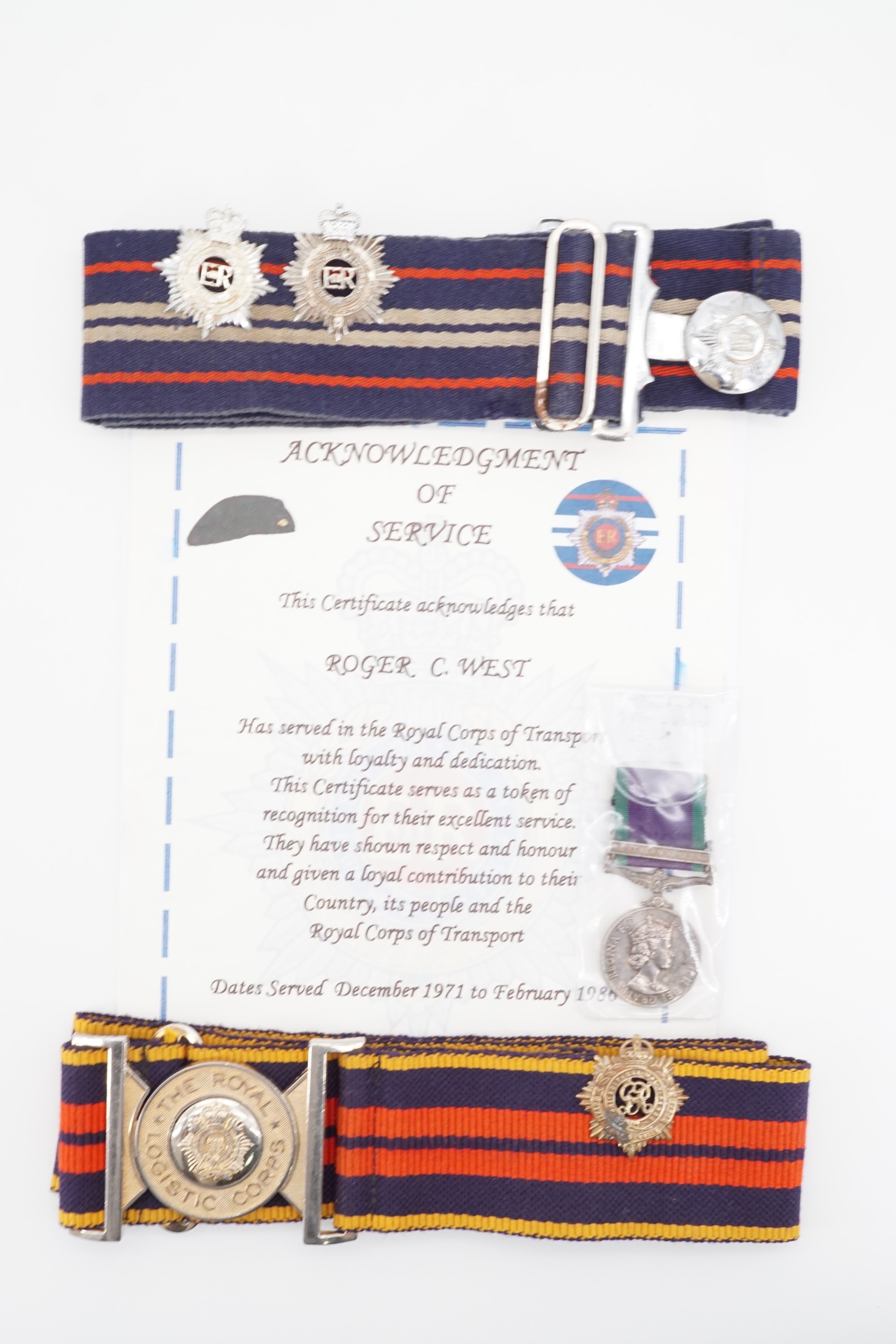 A QEII Campaign Service Medal with Northern Ireland clasp to 24250117 Dvr R C West, RCT, together